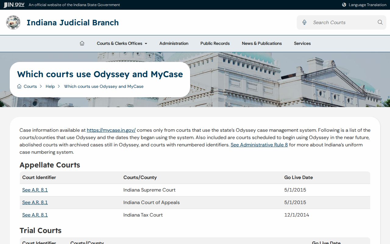 Ohio County case lookup Odyssey court status list