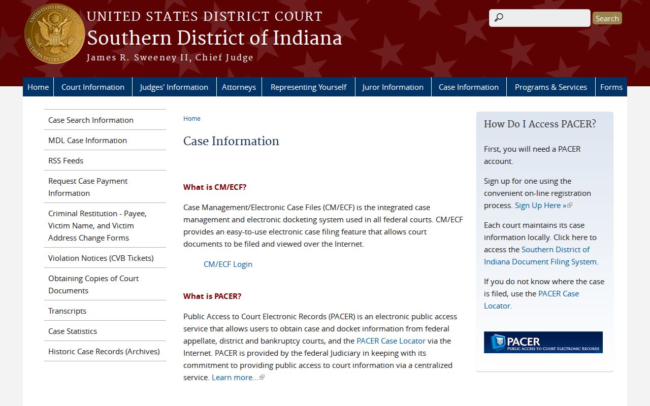 Ohio County court calendar federal PACER and CM ECF information