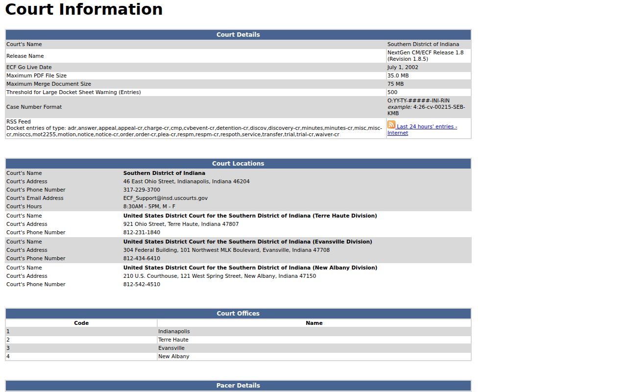 Ohio County court calendar New Albany federal division details