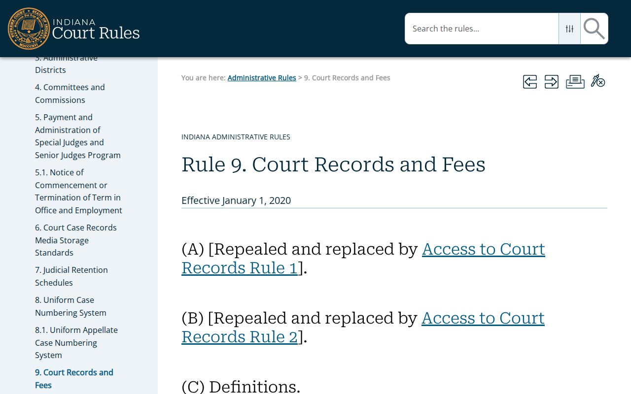 Indiana Administrative Rule 9 official electronic-access and daily-calendar provisions