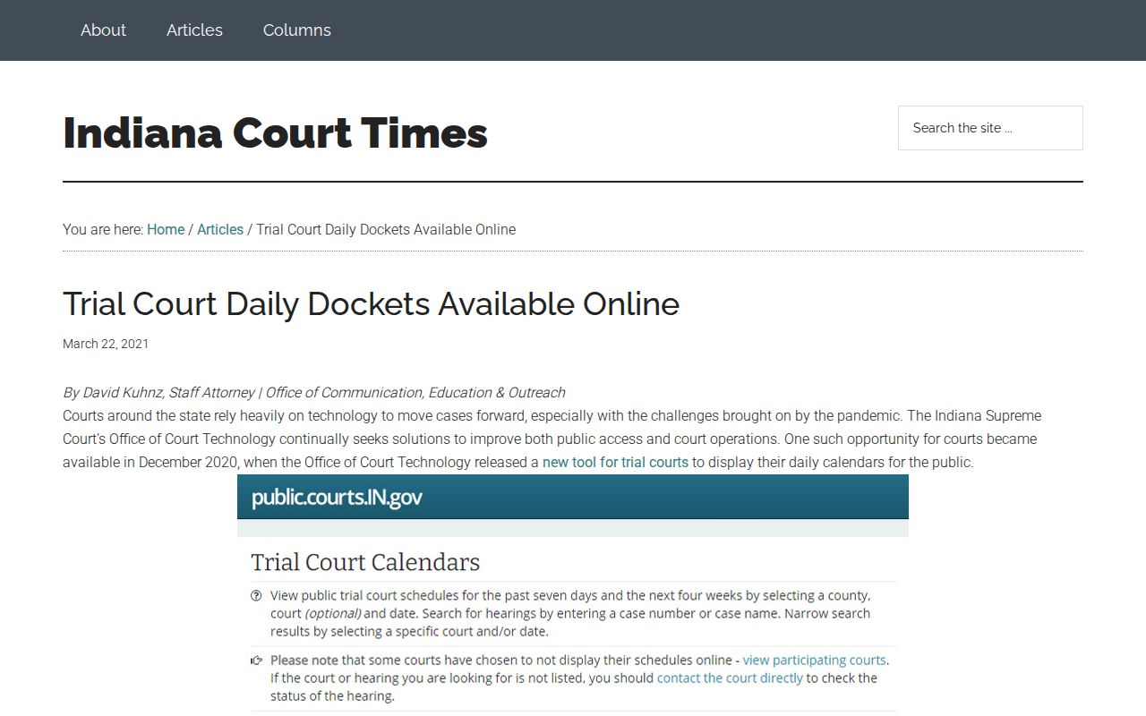 Ohio County criminal docket daily publication information