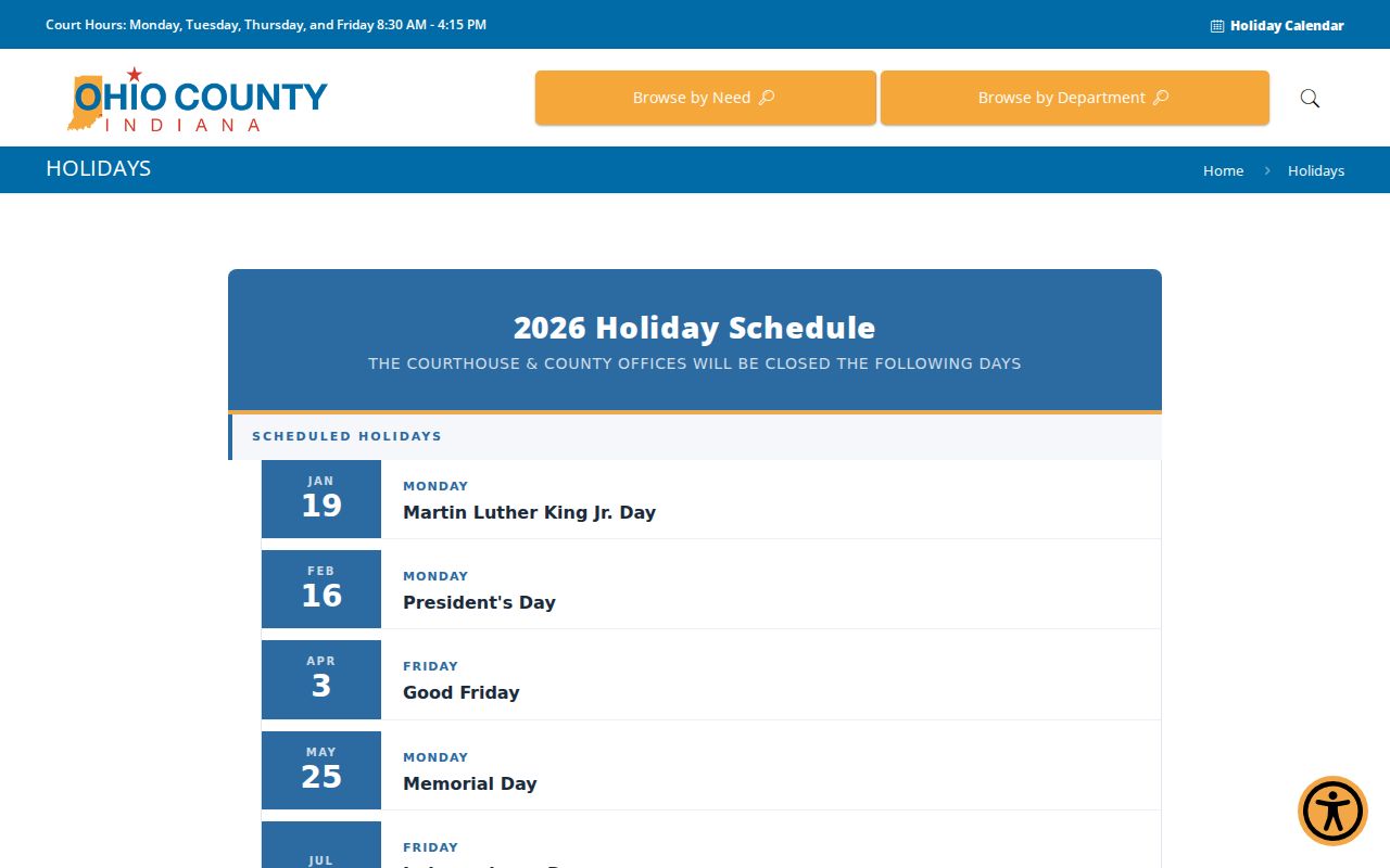 Ohio County court docket courthouse closure list