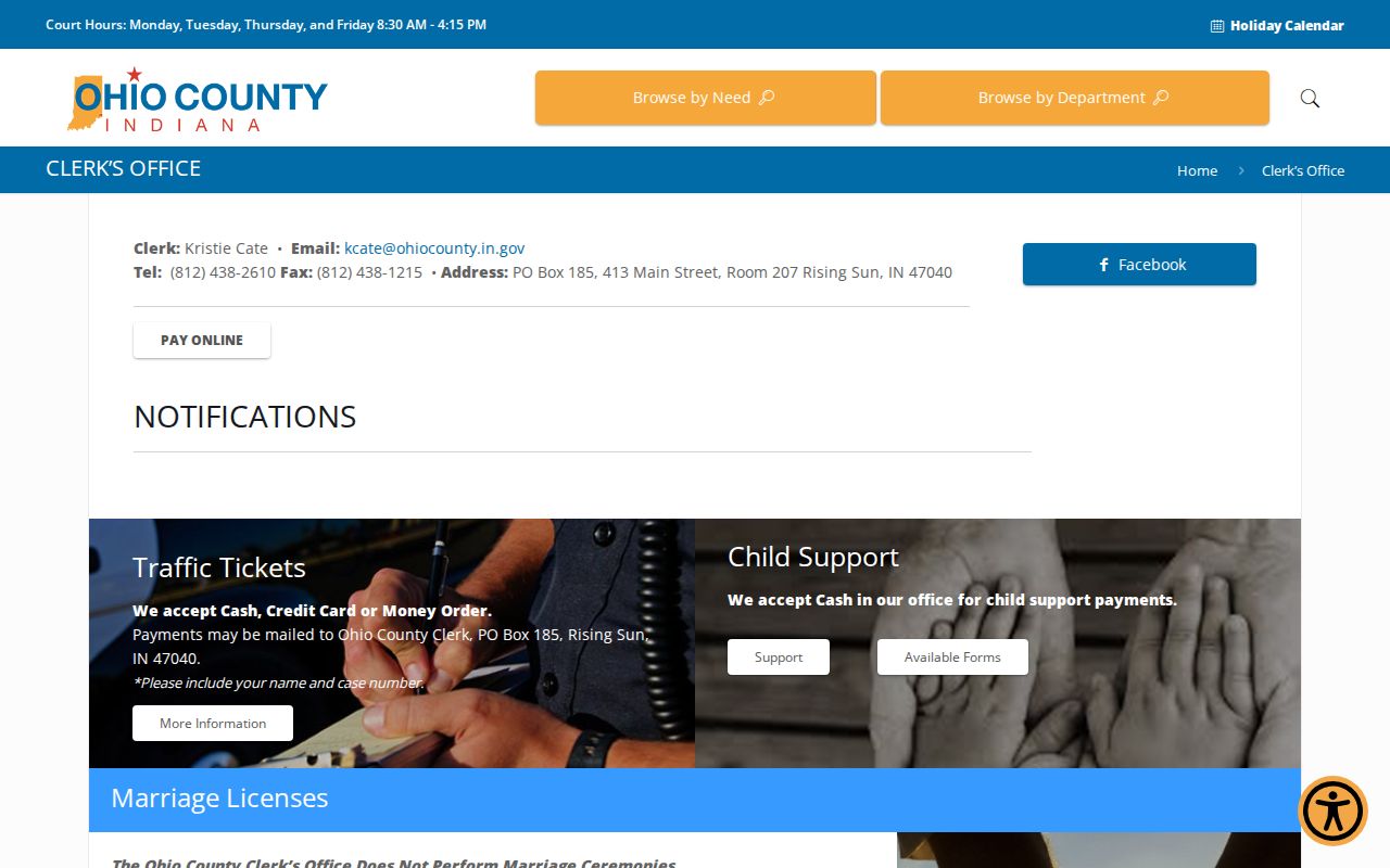 Ohio County court docket clerk contact information