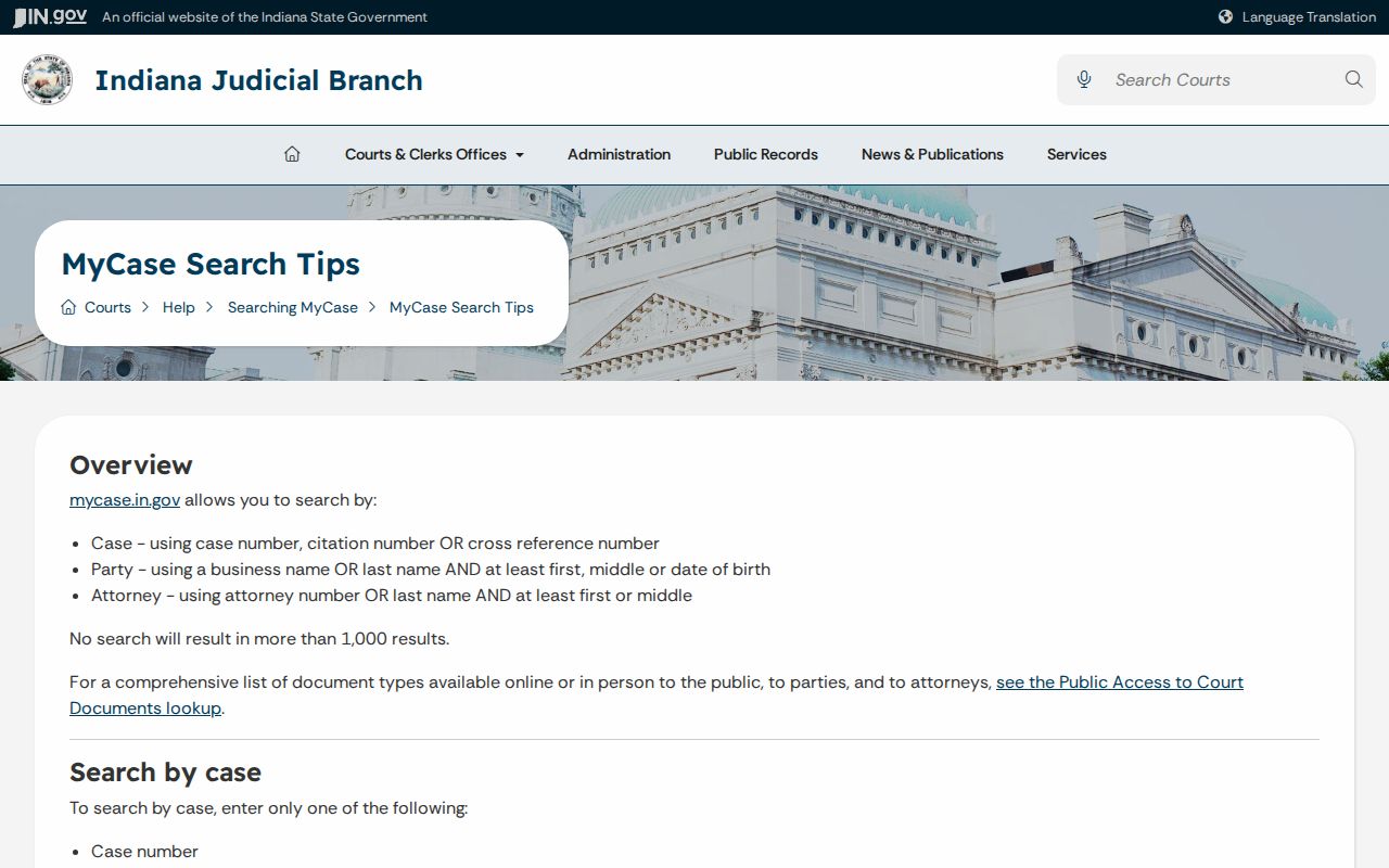 Ohio County court docket case search options