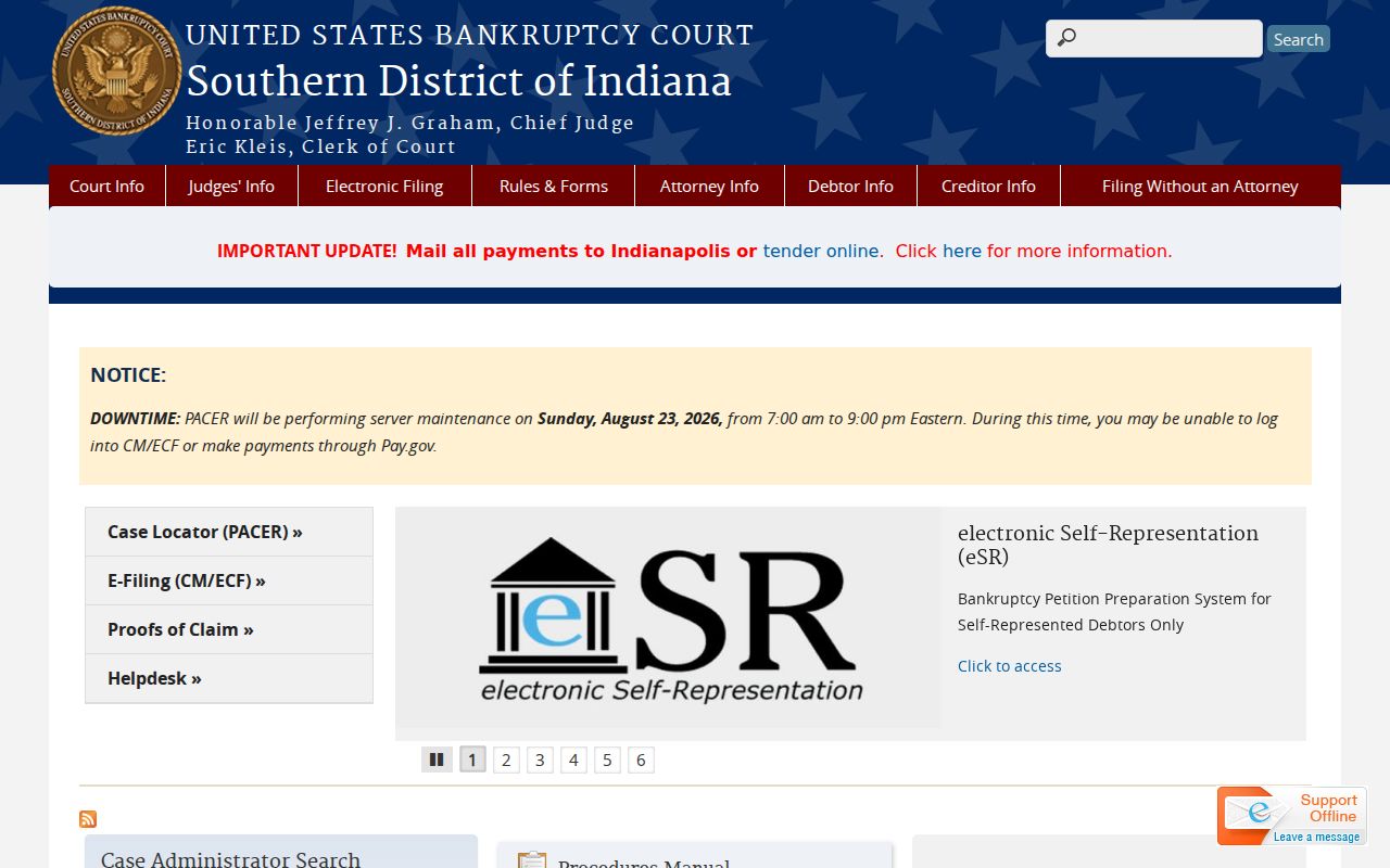 Official Southern District of Indiana Bankruptcy Court site separate from Ohio County traffic tickets
