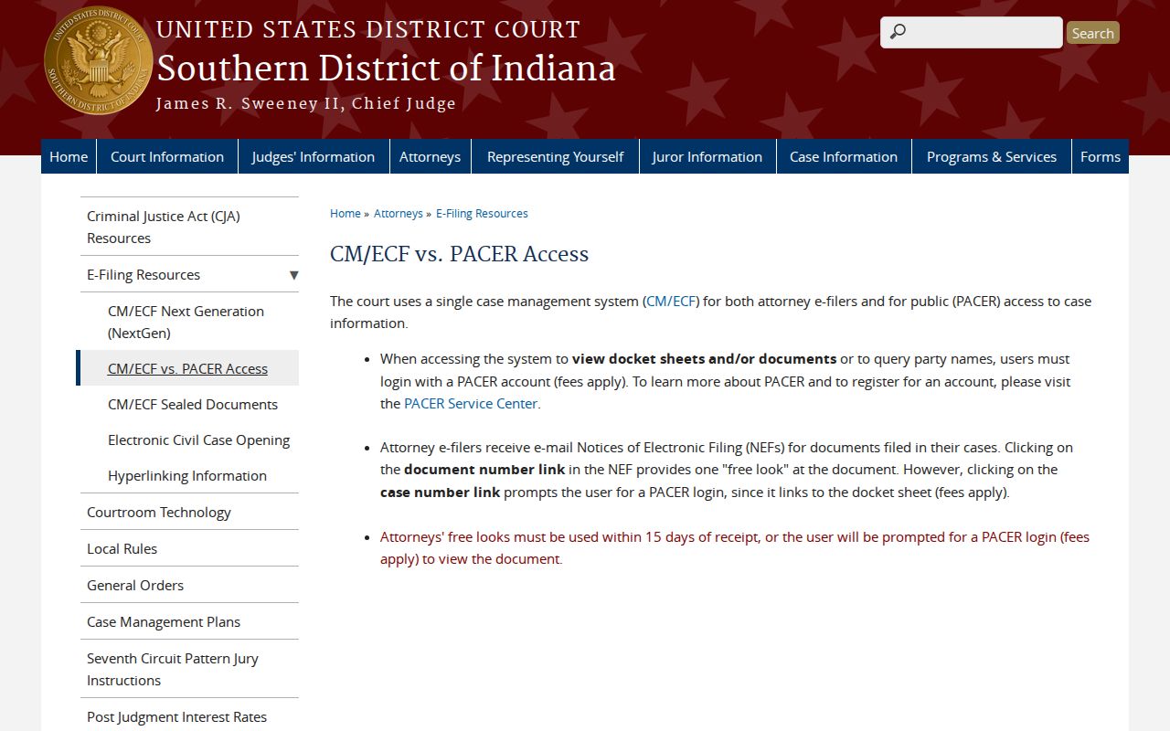 Official Southern District explanation separating PACER public access from CM ECF filing